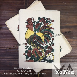 Tranh Đông Hồ Gà Trống Hoa Hồng